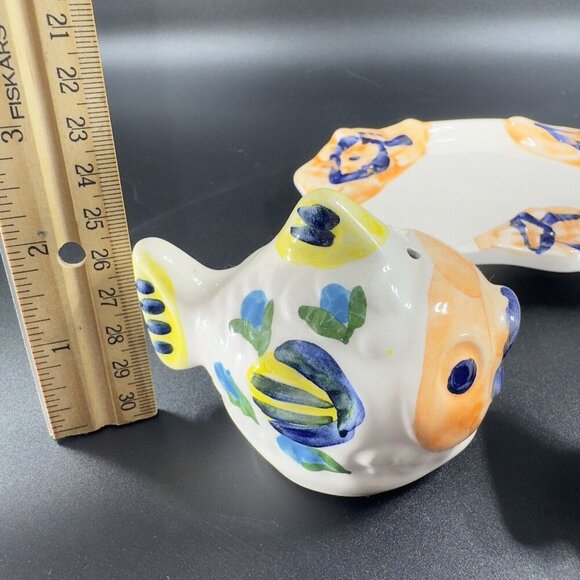 Hand Made Italian Pottery Set Tray Shakers And Fish With Open Mouth Figure VTG - Picture 9 of 16